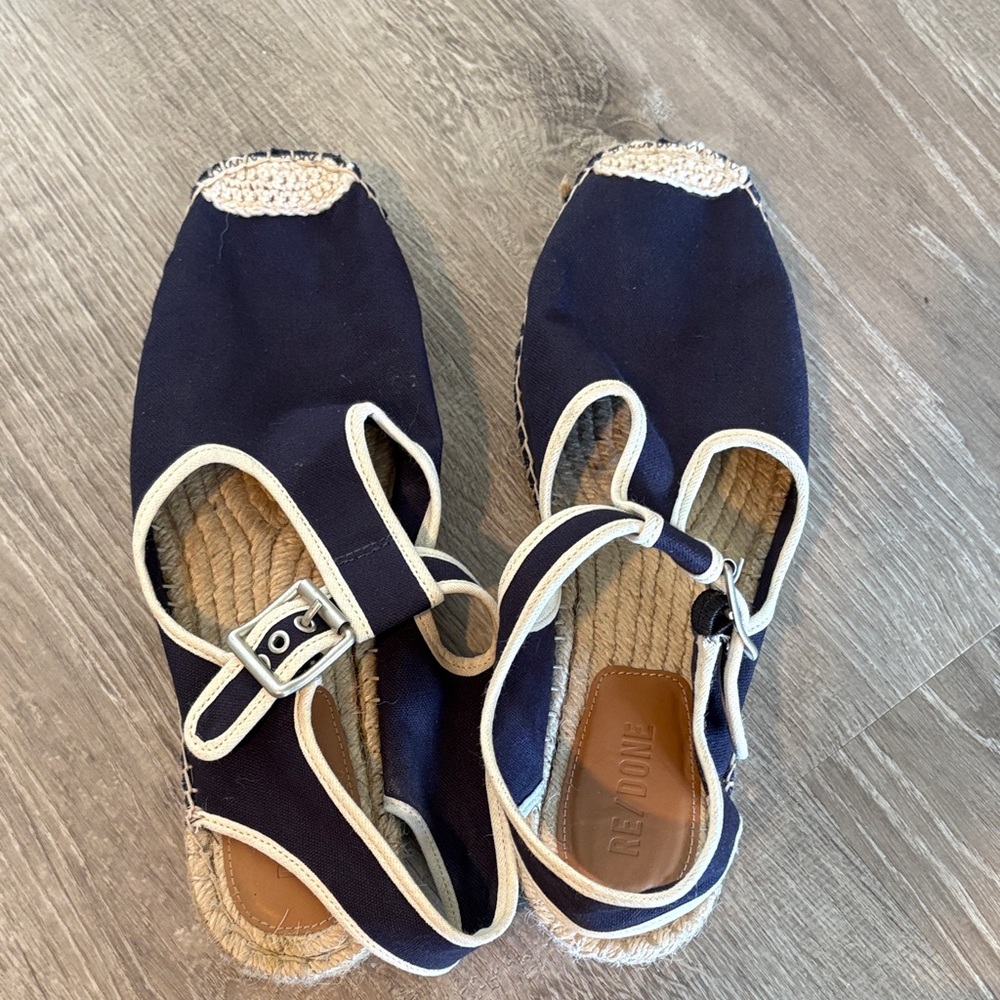 Re/done Navy Espadrille T-Strap Espadrilles